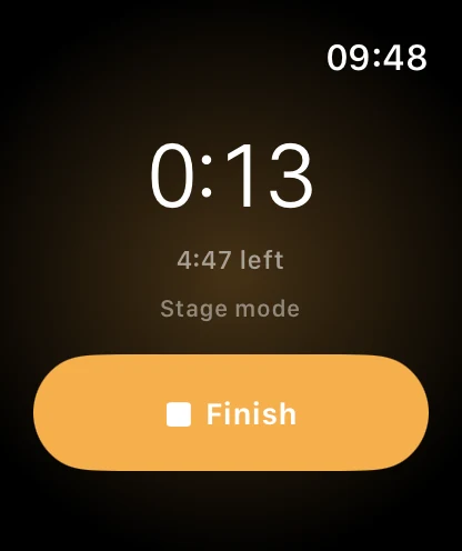Aloud Stage mode on Apple Watch: the pace dial and the time remaining